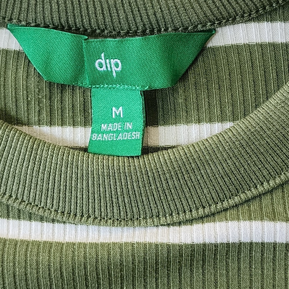 Dip Tank Top Womens Size M Medium Green White Striped Ribbed Casual Sleeveless - Picture 2 of 5
